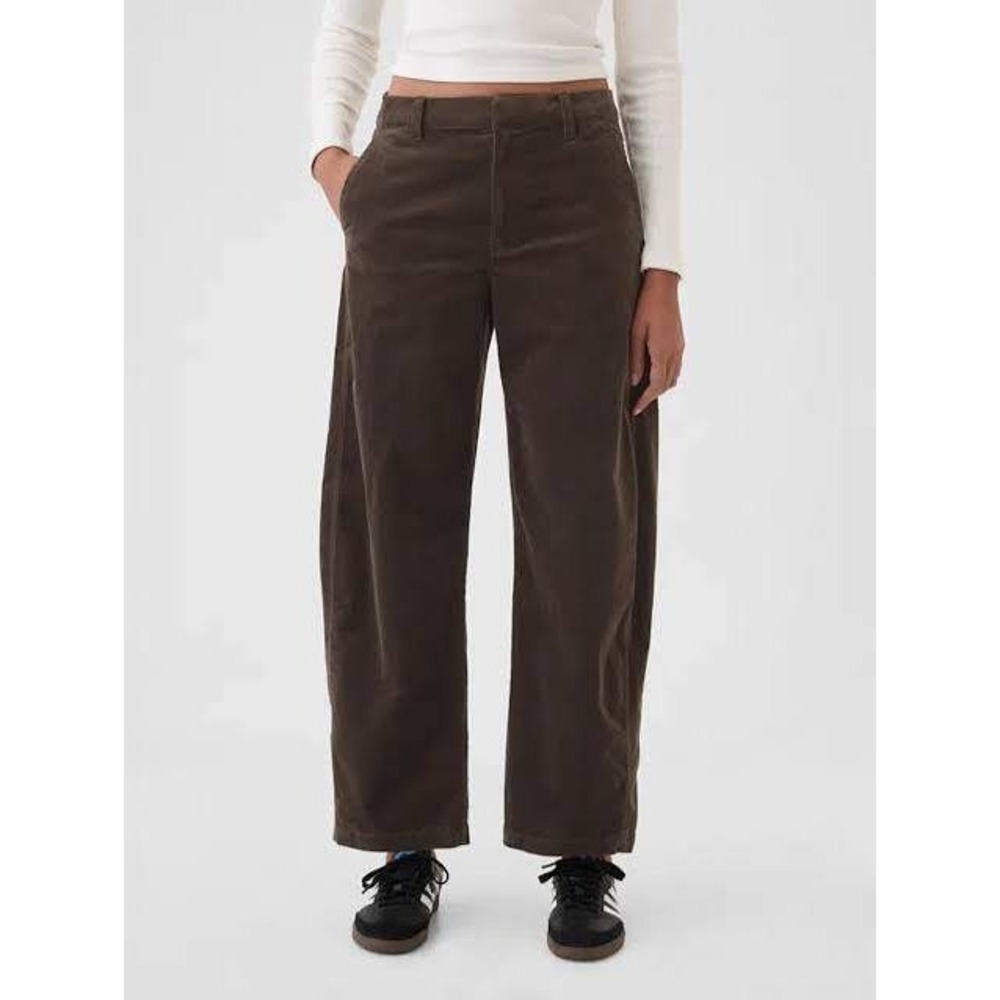 Gap 365 High Rise Corduroy Trouser Pants Womens 6 Terra Brown Tapered Barrel Leg